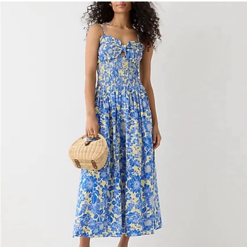 J Crew Smocked Midi Dress.